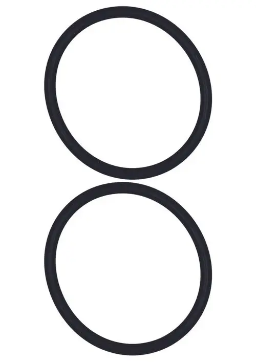 Zwei schwarze O-Ringe des Herstellers Judo, in kreisförmiger Form, nebeneinander angeordnet auf weißem Hintergrund.